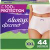 Always Discreet Adult Incontinence & Postpartum Underwear For Women, Size Xxl, Maximum Absorbency, Disposable, 22 x 2 Packs (44 Count total) (Packaging May Vary)