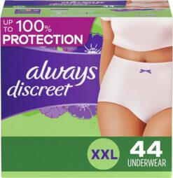 Always Discreet Adult Incontinence & Postpartum Underwear For Women, Size Xxl, Maximum Absorbency, Disposable, 22 x 2 Packs (44 Count total) (Packaging May Vary)