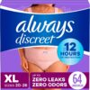Always Discreet Adult Incontinence Underwear for Women and Postpartum Underwear, XL, Up to 100%* Bladder Leak Protection, 64 CT