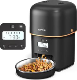 Automatic Cat Feeders - 2L Cat Food Dispenser Easy to Use, Timed Automatic Pet Feeder with Over 180-day Battery Life, 1-6 Meals Dry Food Programmable Portion Control Also for Dogs, Black