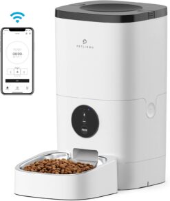 Automatic Dog Feeder, 6L Dog Food Dispenser with Customize Feeding Schedule, WiFi Automatic Dog Feeder with Timer Interactive Voice Recorder, Auto Dog Feeder for Cat Pet 1-4 Meals Dry Food
