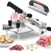 BAOSHISHAN Manual Frozen Meat Slicer, Stainless Steel Meat Cutter Beef Mutton Roll Bacon Nougat for Home Cooking of Shabu Shabu Hotpot Korean BBQ (Include 10 Meat Freezer Bags)