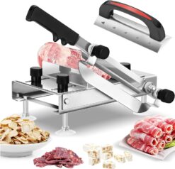 BAOSHISHAN Manual Frozen Meat Slicer, Stainless Steel Meat Cutter Beef Mutton Roll Bacon Nougat for Home Cooking of Shabu Shabu Hotpot Korean BBQ (Include 10 Meat Freezer Bags)