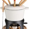 BIRDROCK HOME 16 pc Cast Iron Fondue Pot Set for Chocolate, Cheese, Meat | Ceramic Pot | 8 Fondue Forks | Chrome Safety Burner | Wedding Party Housewarming Gift | Cream