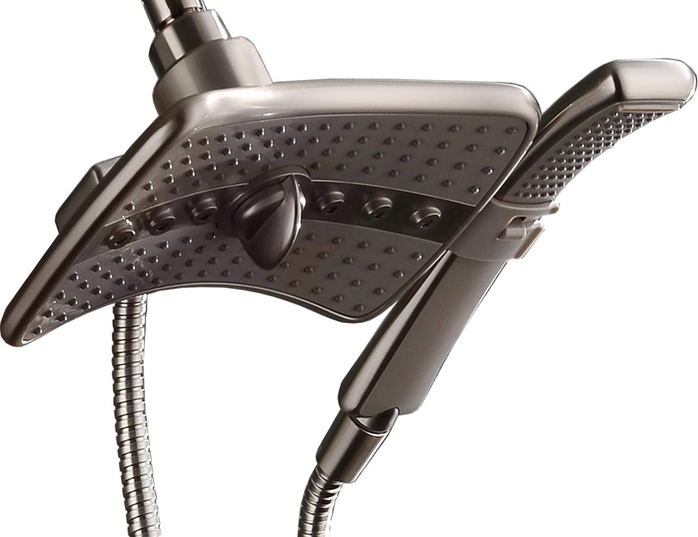BRIGHT SHOWERS Brushed Nickel Shower Combo - Fixed and Handheld Heads With Grey Faceplates BRIGHT SHOWERS Brushed Nickel Shower Combo - Fixed and Handheld Heads With Grey Faceplates