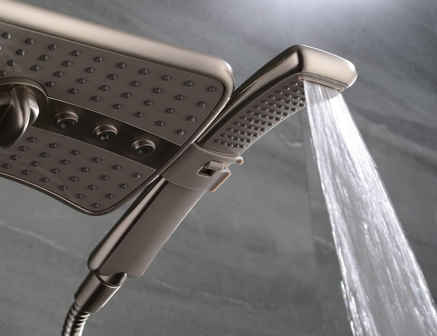 BRIGHT SHOWERS Brushed Nickel Shower Combo - Fixed and Handheld Heads With Grey Faceplates0-