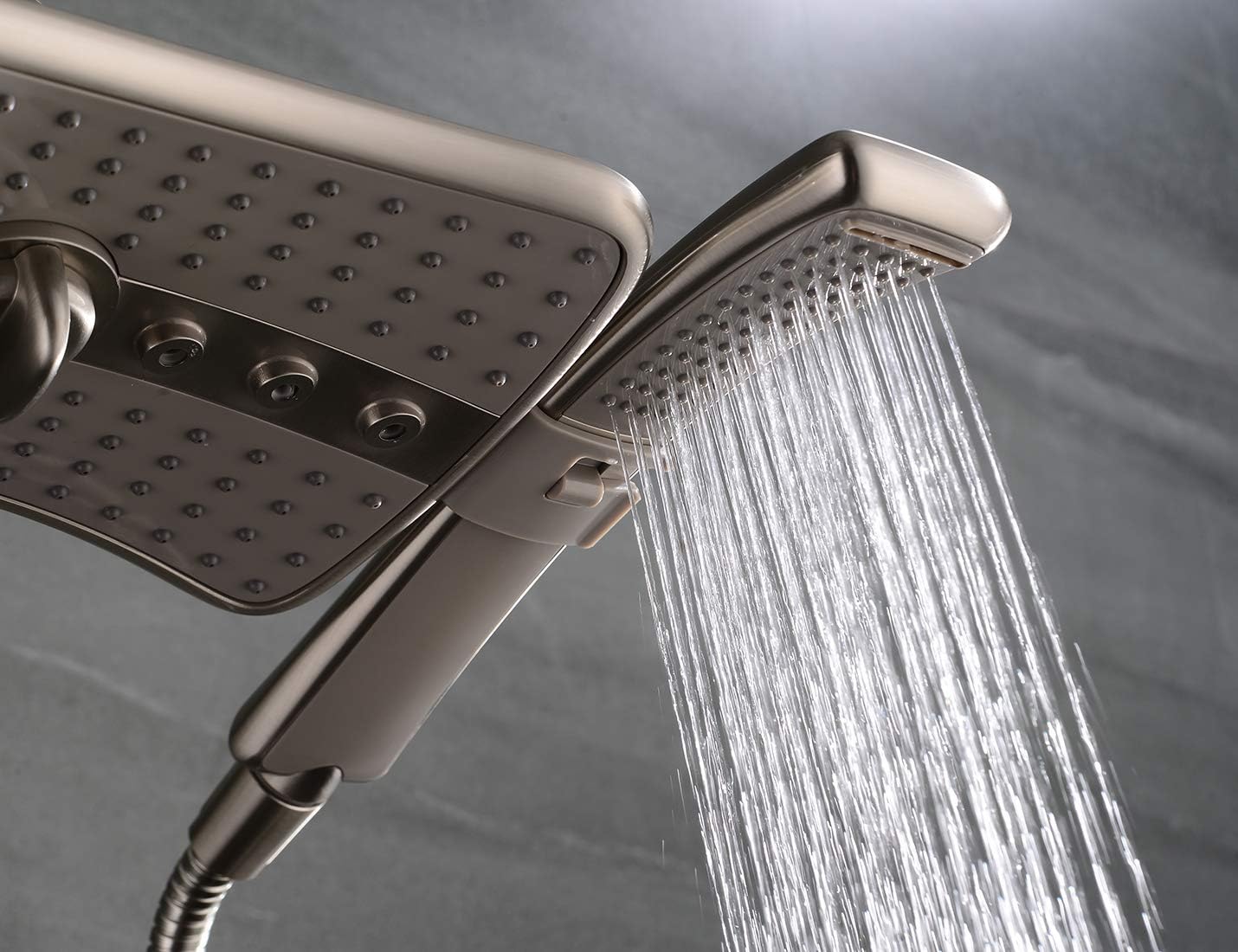 BRIGHT SHOWERS Brushed Nickel Shower Combo - Fixed and Handheld Heads With Grey Faceplates9