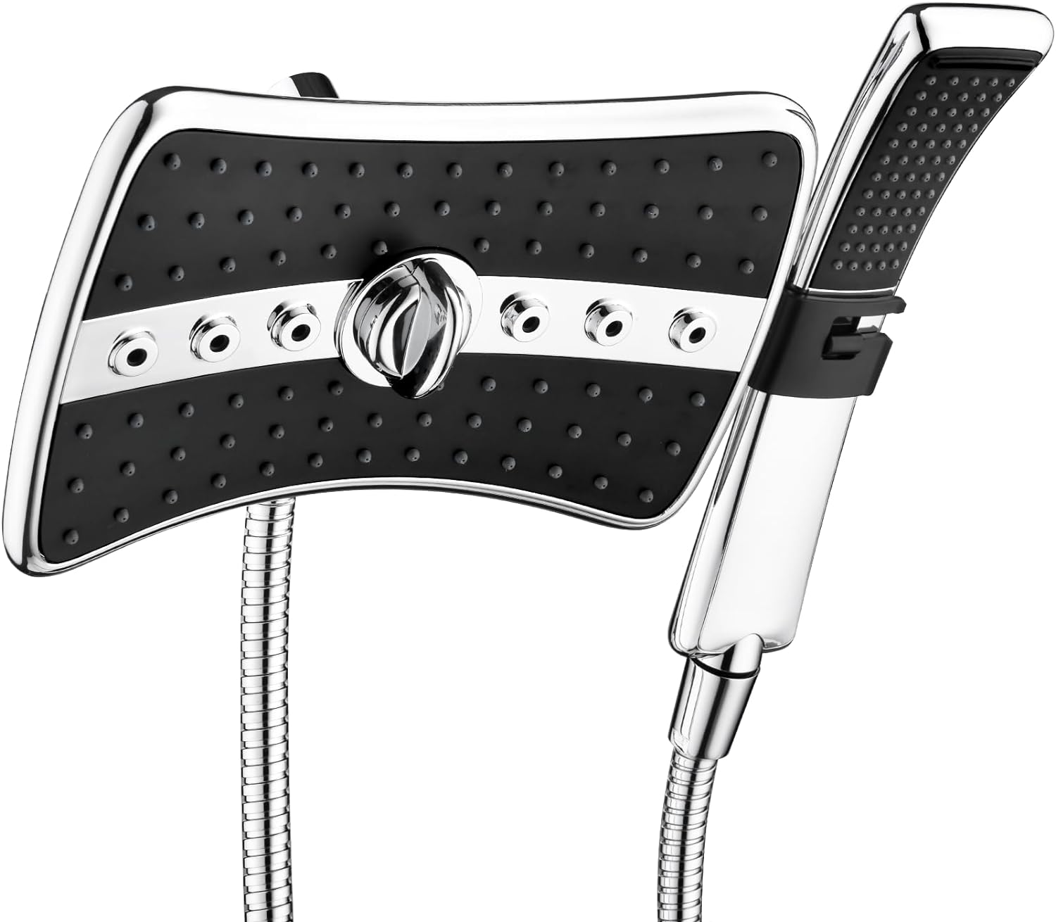 BRIGHT SHOWERS Dual Shower Head Combo Set, Handheld Showerhead Rainfall Shower Head Combo with Black Face, 60 Inch Long Stainless Steel Shower Hose, Chrome BRIGHT SHOWERS Dual Shower Head Combo Set, Handheld Showerhead Rainfall Shower Head Combo with Black Face, 60 Inch Long Stainless Steel Shower Hose, Chrome