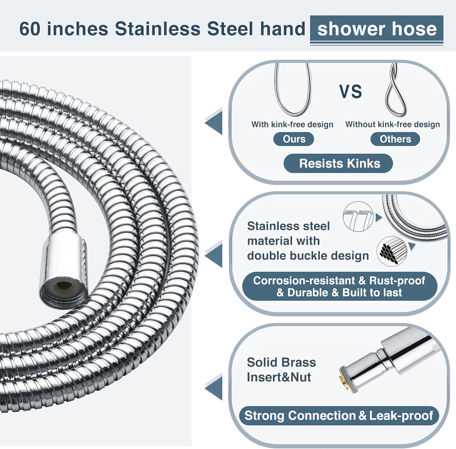 BRIGHT SHOWERS Dual Shower Head Combo Set, Handheld Showerhead Rainfall Shower Head Combo with Black Face, 60 Inch Long Stainless Steel Shower Hose, Chrome0