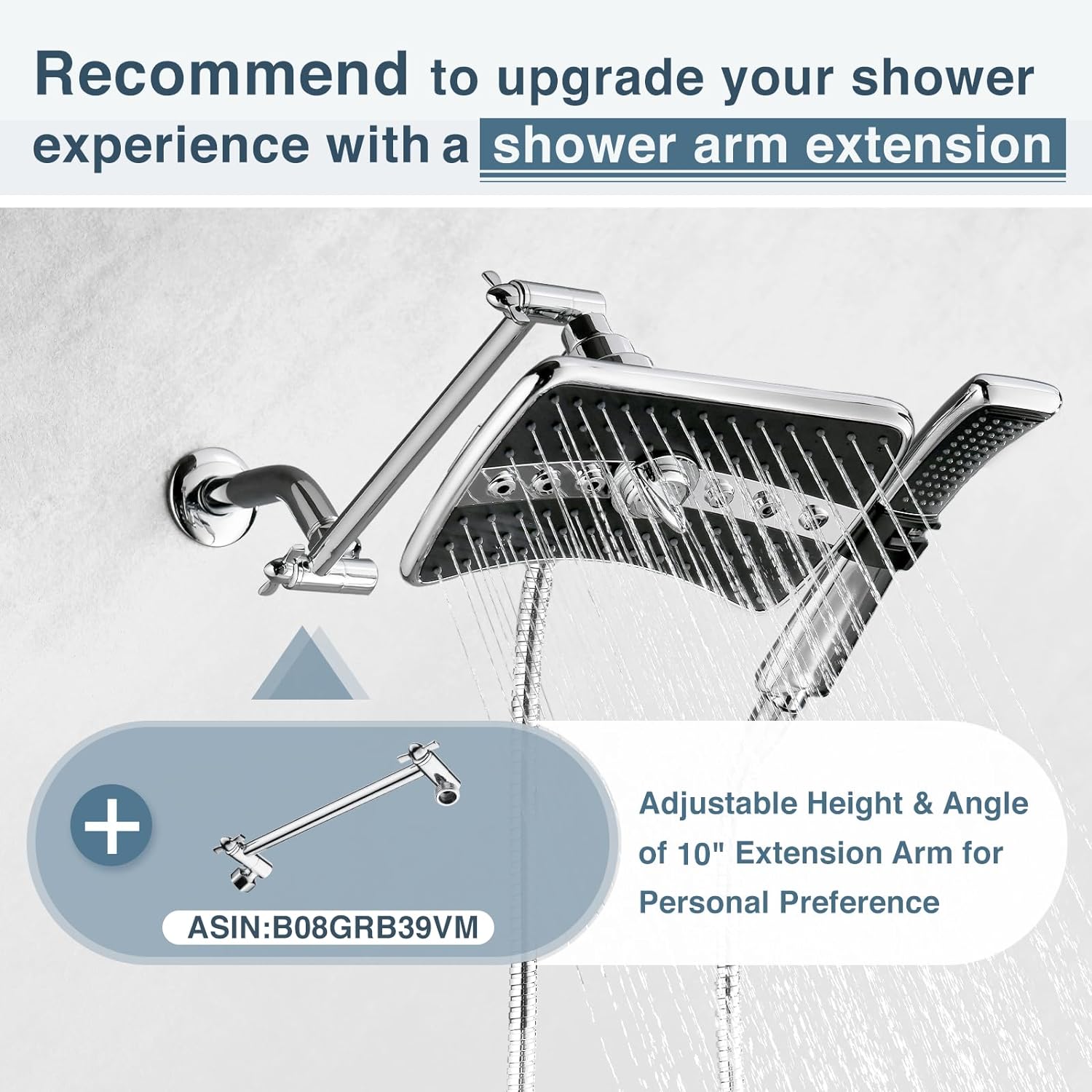 BRIGHT SHOWERS Dual Shower Head Combo Set, Handheld Showerhead Rainfall Shower Head Combo with Black Face, 60 Inch Long Stainless Steel Shower Hose, Chrome2