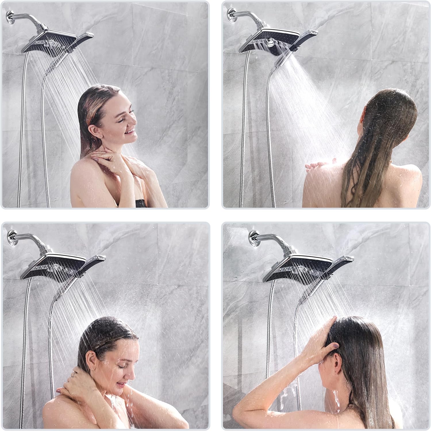 BRIGHT SHOWERS Dual Shower Head Combo Set, Handheld Showerhead Rainfall Shower Head Combo with Black Face, 60 Inch Long Stainless Steel Shower Hose, Chrome3