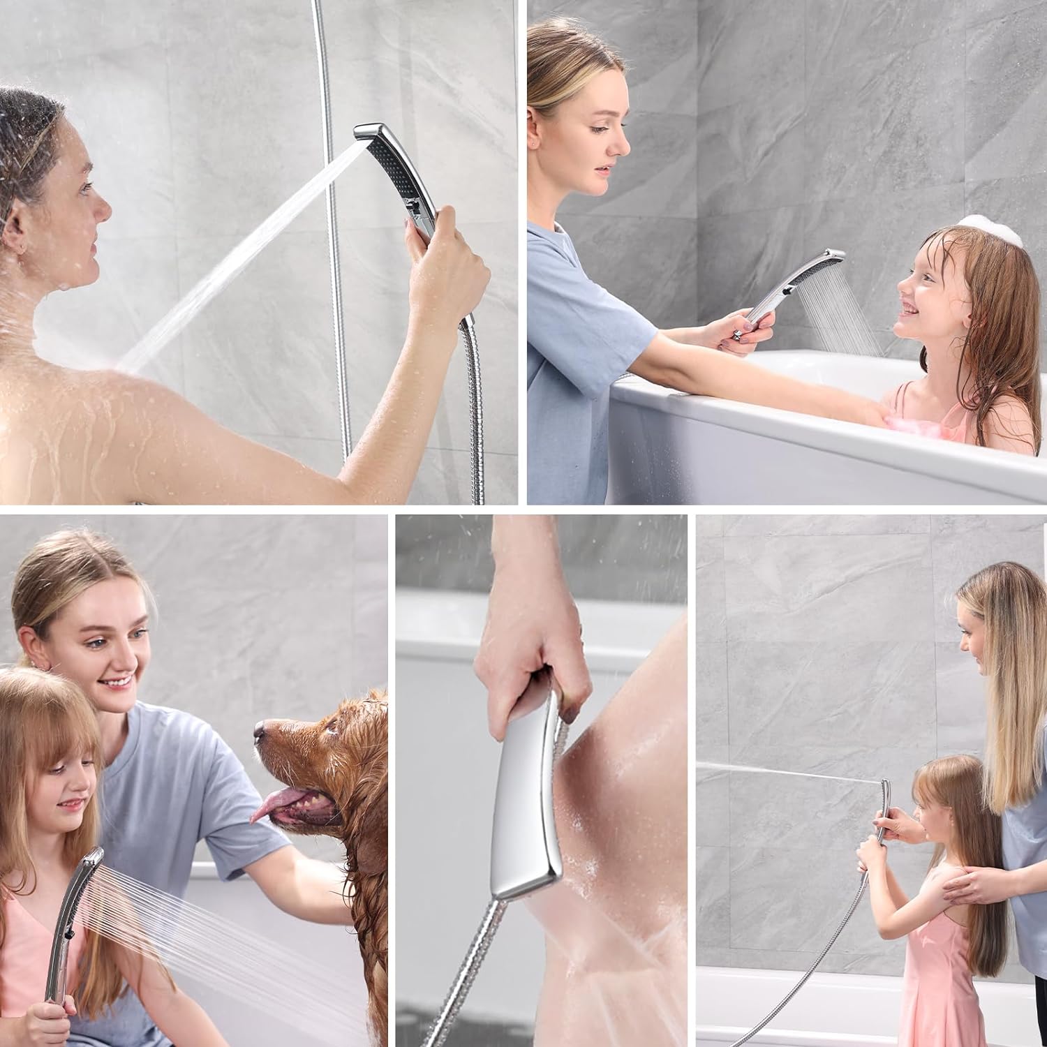 BRIGHT SHOWERS Dual Shower Head Combo Set, Handheld Showerhead Rainfall Shower Head Combo with Black Face, 60 Inch Long Stainless Steel Shower Hose, Chrome5