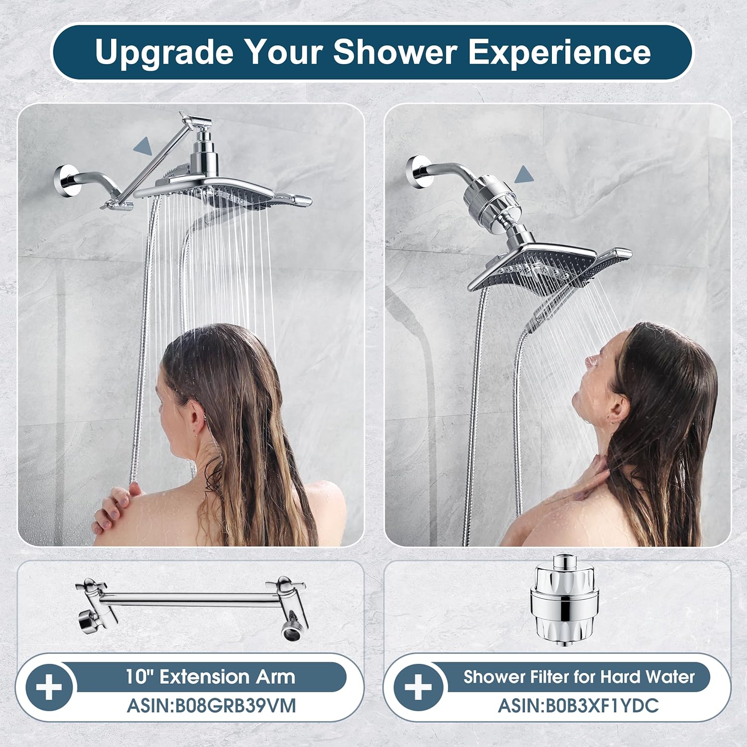 BRIGHT SHOWERS Dual Shower Head Combo Set, Handheld Showerhead Rainfall Shower Head Combo with Black Face, 60 Inch Long Stainless Steel Shower Hose, Chrome9