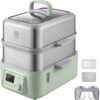 BUYDEEM G563-A501 Electric Food Steamer for Cooking, 2 Tire Stainless Steel Steamer with Slow Cook Mode, 1500W, 10-Quart, Green