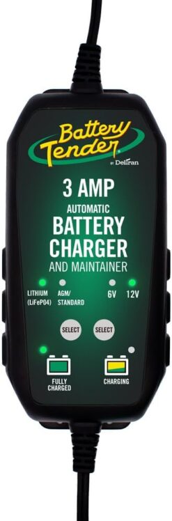 Battery Tender 3 AMP Battery Charger and Maintainer - Automotive Switchable 12V or 6V Smart Fully Automatic for Cars SUVs and Trucks - Lead Acid & Lithium Battery Charger - 022-0202-COS