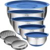 Belwares Mixing Bowls with Lids Set - Nesting Bowls with Airtight Lids + Graters - Stainless Steel Non-Slip Mixing Bowl for Baking, Food Storage and Prepping (Blue, 5-Piece Set)