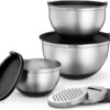 Belwares Mixing Bowls with Lids Set - Nesting Bowls with Graters, Handle, Pour Spout, Airtight Lids - Stainless Steel Non-Slip Mixing Bowl for Cooking, Baking, Prepping, Food Storage (Set of 3)