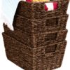 Best Choice Products Rustic Set Of 4 Multipurpose Stackable Seagrass Storage Basket, Handwoven Laundry Organizer Totes for Bedroom and Living Room, Shelves, Pantry w/Insert Handles - Brown