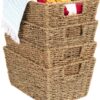 Best Choice Products Rustic Set Of 4 Multipurpose Stackable Seagrass Storage Basket, Handwoven Laundry Organizer Totes for Bedroom and Living Room, Shelves, Pantry w/Insert Handles - Natural