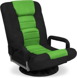 Best Choice Products Swivel Gaming Chair 360 Degree Multipurpose Floor Chair Rocker for TV, Reading, Playing Video Games w/Lumbar Support, Armrest Handles, Adjustable Backrest - Black/Green
