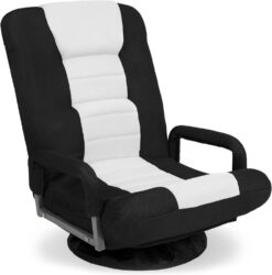 Best Choice Products Swivel Gaming Chair 360 Degree Multipurpose Floor Chair Rocker for TV, Reading, Playing Video Games w/Lumbar Support, Armrest Handles, Adjustable Backrest - Black/White