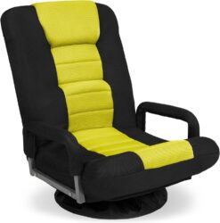 Best Choice Products Swivel Gaming Chair 360 Degree Multipurpose Floor Chair Rocker for TV, Reading, Playing Video Games w/Lumbar Support, Armrest Handles, Adjustable Backrest - Black/Yellow
