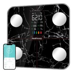 Body Fat Scale with Large VA Display, 15 Body Datas with Heart Rate, Smart Weight Scale Compatible with iOS & Android, Max 400lbs/180kg, 28cm, Marble Black