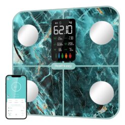 Body Fat Scale with Large VA Display, 15 Body Datas with Heart Rate, Smart Weight Scale Compatible with iOS & Android, Max 400lbs/180kg, 28cm, Marble Green