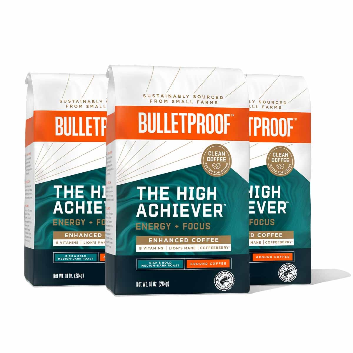 Bulletproof The High Achiever Ground Coffee, 10 Ounces (Pack of 3), Medium-Dark Roast Enhanced Coffee with Lion's Mane and B Vitamins… Bulletproof The High Achiever Ground Coffee, 10 Ounces (Pack of 3), Medium-Dark Roast Enhanced Coffee with Lion's Mane and B Vitamins…