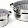 Caraway Steamer Duo - Stainless Steel Steamer with Handles - Non Stick, Non Toxic Coating - Steam Veggies, Seafood, and More - Compatible With Our Dutch Oven or Sauce Pan