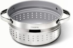 Caraway Steamer - Stainless Steel Steamer with Handles - Non Stick, Non Toxic Coating - Steam Veggies, Seafood, and More - Compatible With Our Dutch Oven or Sauce Pan - Large