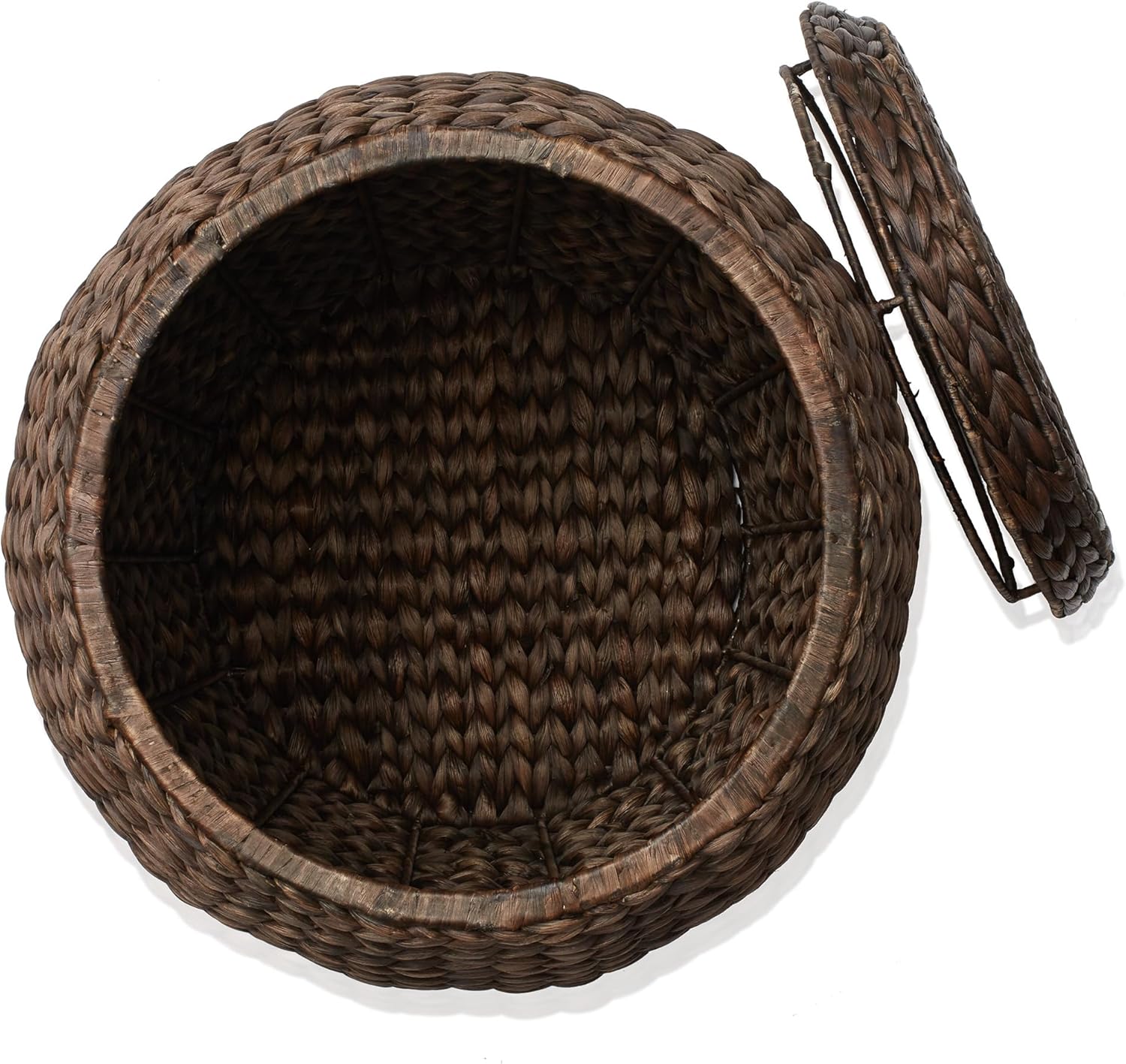 Casafield Round Storage Basket with Lid - Espresso, Handwoven Water Hyacinth Organizer for Laundry, Blankets, Plants, Bedroom, Living Room, Home Office5