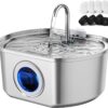 Cat Water Fountain Stainless Steel: 108oz/3.2L Cat Fountain for Drinking- Pet Water Fountain for Cats Inside - Automatic Cat Water Dispenser Bowl - Cat Feeding & Watering Supplies - Water Level Window (Cat Fountain + 4 Filters + 4 Sponges)