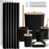 Clara Clark Bathroom Accessories Set - Bathroom Set, 20PC Bathroom Accessory Set, Black Shower Curtain Set, Toilet Brush, Trash Can & Soap Dispenser