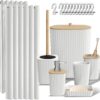 Clara Clark Bathroom Accessories Set - Bathroom Set, 20PC Bathroom Accessory Set, White Shower Curtain Set, Toilet Brush, Trash Can & Soap Dispenser