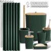 Clara Clark Bathroom Accessories Set - Green Bathroom Set, 20PC Bathroom Accessory Set, Shower Curtain Set, Toilet Brush, Trash Can & Soap Dispenser