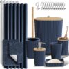Clara Clark Bathroom Accessories Set - Navy Bathroom Set, Bathroom Sets with Shower Curtain and Rugs, 22PC Shower Curtain Set with Bathroom Trash Can