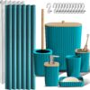 Clara Clark Bathroom Accessories Set - Teal Bathroom Set, 20PC Bathroom Accessory Set, Shower Curtain Set, Toilet Brush, Trash Can & Soap Dispenser