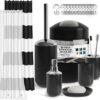 Clara Clark Bathroom Set - Black Bathroom Accessories Set, 20PC Bathroom Accessory Set, Shower Curtain Set, Soap Dispenser, Toilet Brush, & Trash Can