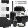 Clara Clark Bathroom Set - Black Bathroom Accessories Set, Bathroom Sets with Shower Curtain and Rugs, 23PC Shower Curtain Set with Liner, Soap Dispenser, Toilet Brush, & Trash Can