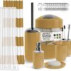 Clara Clark Bathroom Set - Gold Bathroom Accessories Set, 20PC Bathroom Accessory Set, Shower Curtain Set with Liner, Toothbrush Holder, Soap Dispenser, Soap Dish, Toilet Brush Holder, and Trash Can