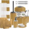 Clara Clark Bathroom Set - Gold Bathroom Accessories Set, Bathroom Sets with Shower Curtain and Rugs, 23PC Shower Curtain Set with Liner, Soap Dispenser, Soap Dish, Toilet Brush Holder, and Trash Can