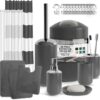 Clara Clark Bathroom Set - Gray Bathroom Accessories Set, Bathroom Sets with Shower Curtain and Rugs, 23PC Shower Curtain Set with Liner, Soap Dispenser, Soap Dish, Toilet Brush Holder, and Trash Can