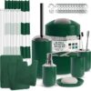 Clara Clark Bathroom Set - Green Bathroom Accessories Set, Bathroom Sets with Shower Curtain and Rugs, 23PC Shower Curtain Set with Liner, Soap Dispenser, Soap Dish, Toilet Brush Holder, and Trash Can