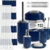 Clara Clark Bathroom Set - Navy Bathroom Accessories Set, 20PC Bathroom Accessory Set, Shower Curtain Set with Liner, Toothbrush Holder, Soap Dispenser, Soap Dish, Toilet Brush Holder, and Trash Can