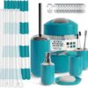Clara Clark Bathroom Set - Teal Bathroom Accessories Set, 20PC Bathroom Accessory Set, Shower Curtain Set with Liner, Toothbrush Holder, Soap Dispenser, Soap Dish, Toilet Brush Holder, and Trash Can