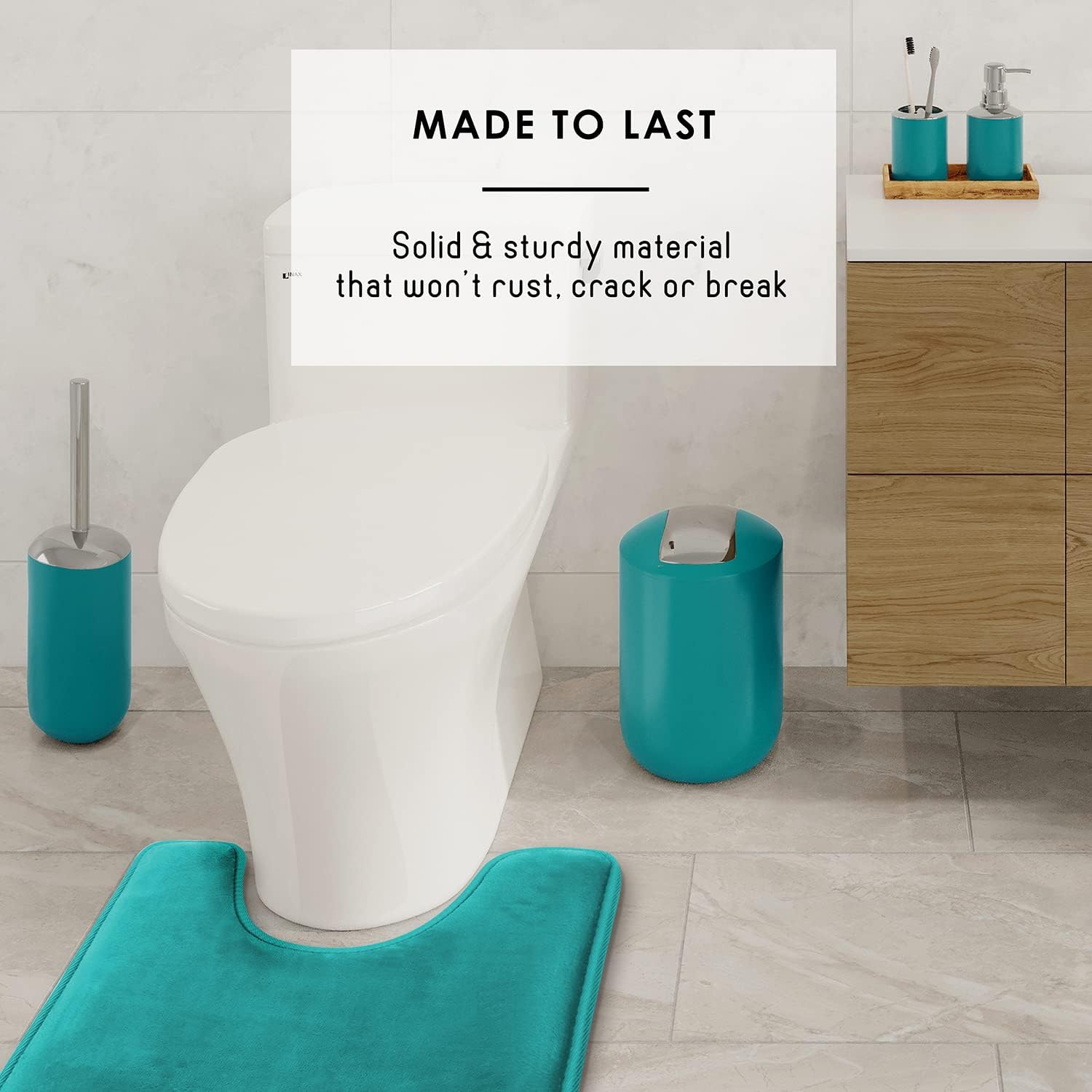 Clara Clark Bathroom Set - Teal Bathroom Accessories Set, 20PC Bathroom Accessory Set, Shower Curtain Set with Liner, Toothbrush Holder, Soap Dispenser, Soap Dish, Toilet Brush Holder, and Trash Can7