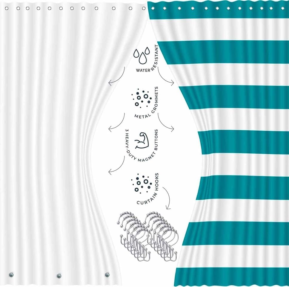 Clara Clark Bathroom Set - Teal Bathroom Accessories Set, 20PC Bathroom Accessory Set, Shower Curtain Set with Liner, Toothbrush Holder, Soap Dispenser, Soap Dish, Toilet Brush Holder, and Trash Can8