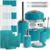 Clara Clark Bathroom Set - Teal Bathroom Accessories Set, Bathroom Sets with Shower Curtain and Rugs, 23PC Shower Curtain Set with Liner, Soap Dispenser, Soap Dish, Toilet Brush Holder, and Trash Can