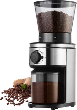 Coffee Bean Burr Grinder Electric, Burr Mill Conical Coffee Grinder With 30 Adjustable Grind Settings For 2-12 Cups, Sliver & Black